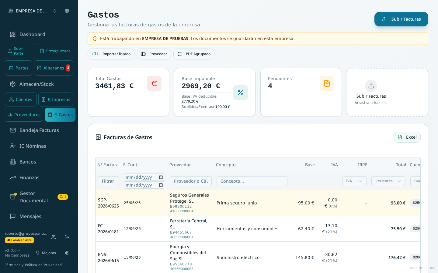 Control de facturas de gastos con IVA e IRPF