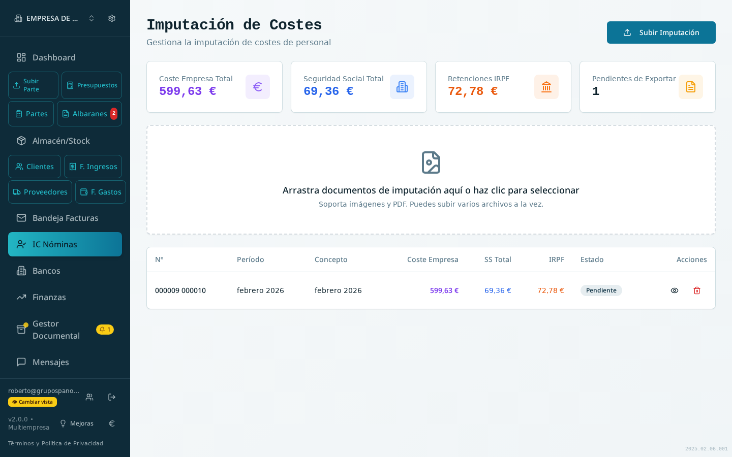 Imputación de costes de personal y nóminas